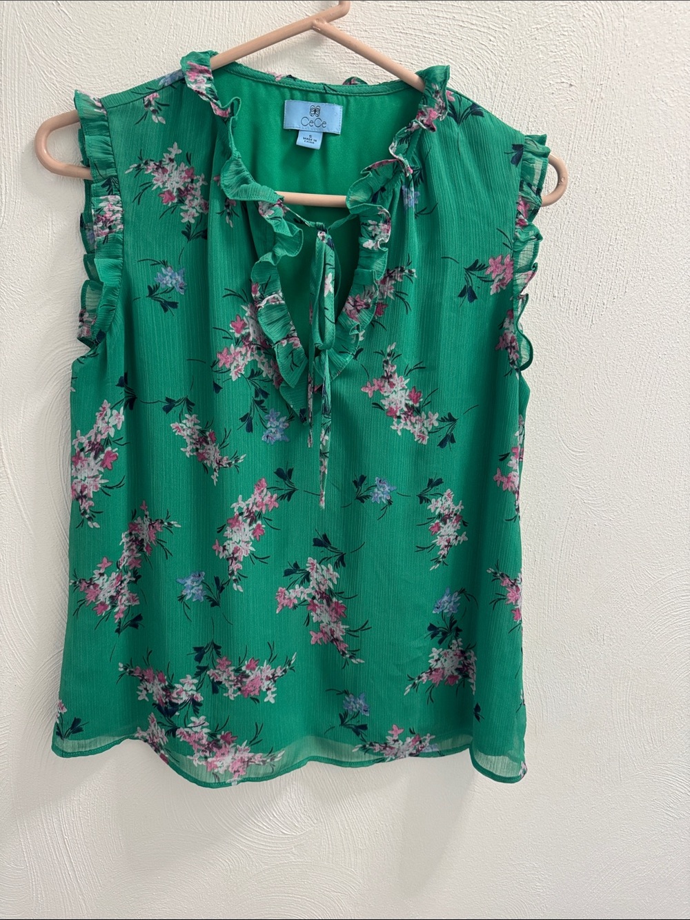 CeCe Green Floral Ruffle Tie-Neck Camisole
